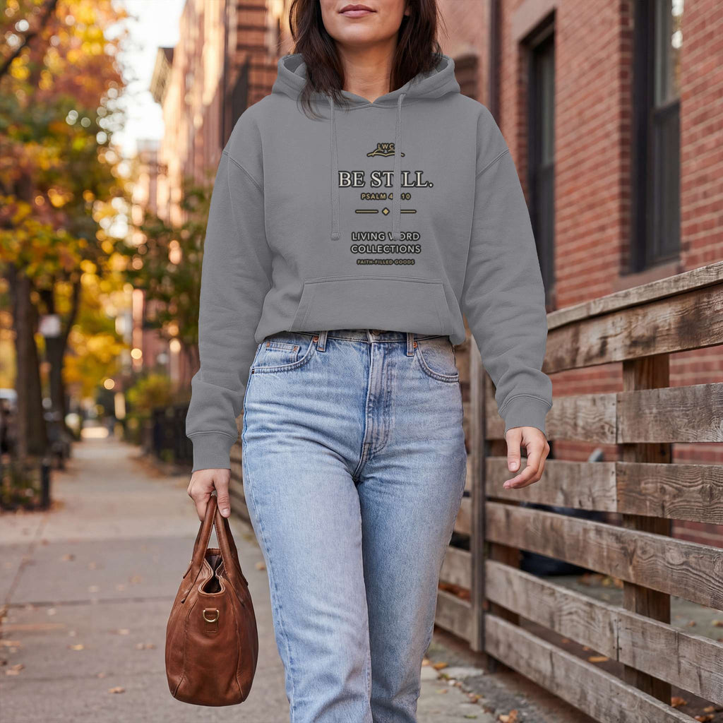 Be Still Signature Hoodie in heather charcoal, alternate product view