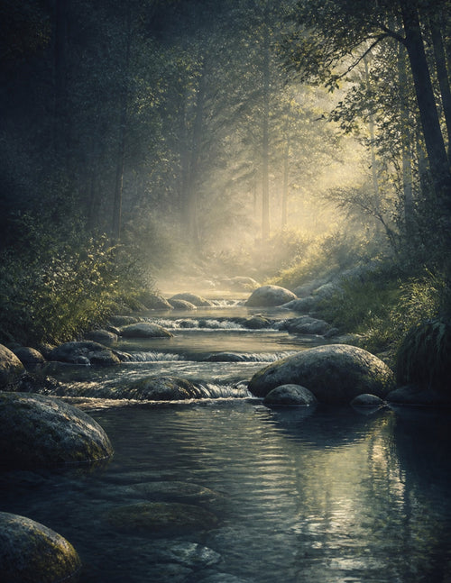 Anxiety journal cover: peaceful forest stream