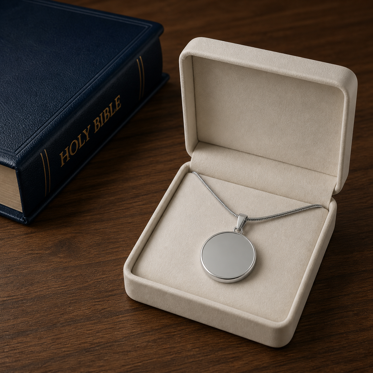 LWC Heart Keepsake Necklace shown in a premium gift-box lifestyle setting.