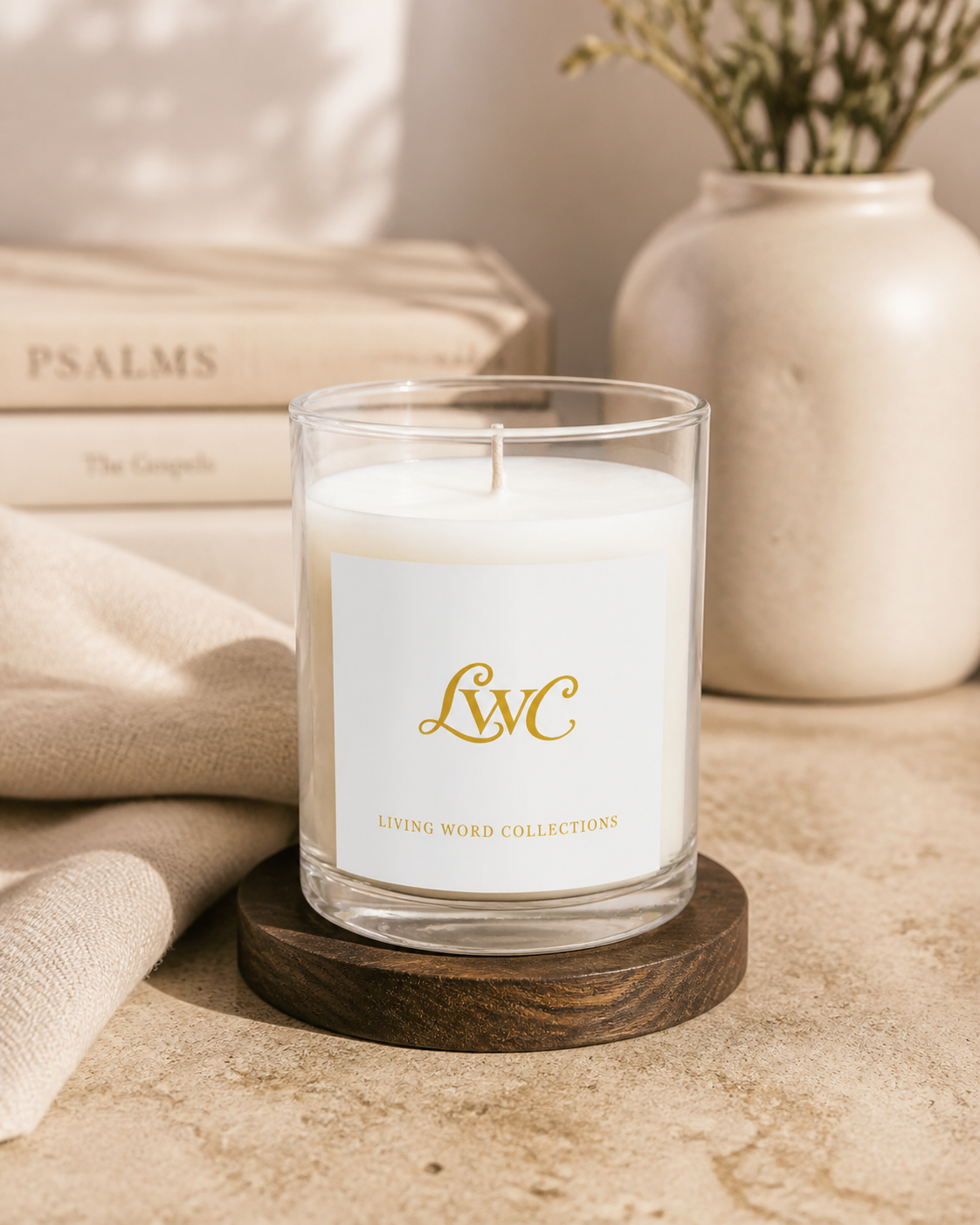 LWC Signature candle in a warm boutique setting